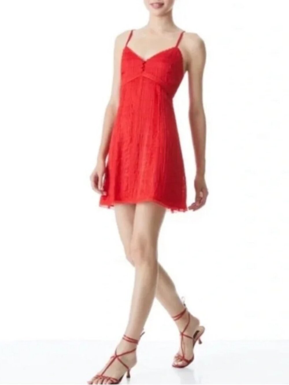 Alice + Olivia Genevieve Red Tonal Lace Spaghetti Strap Mini Dress